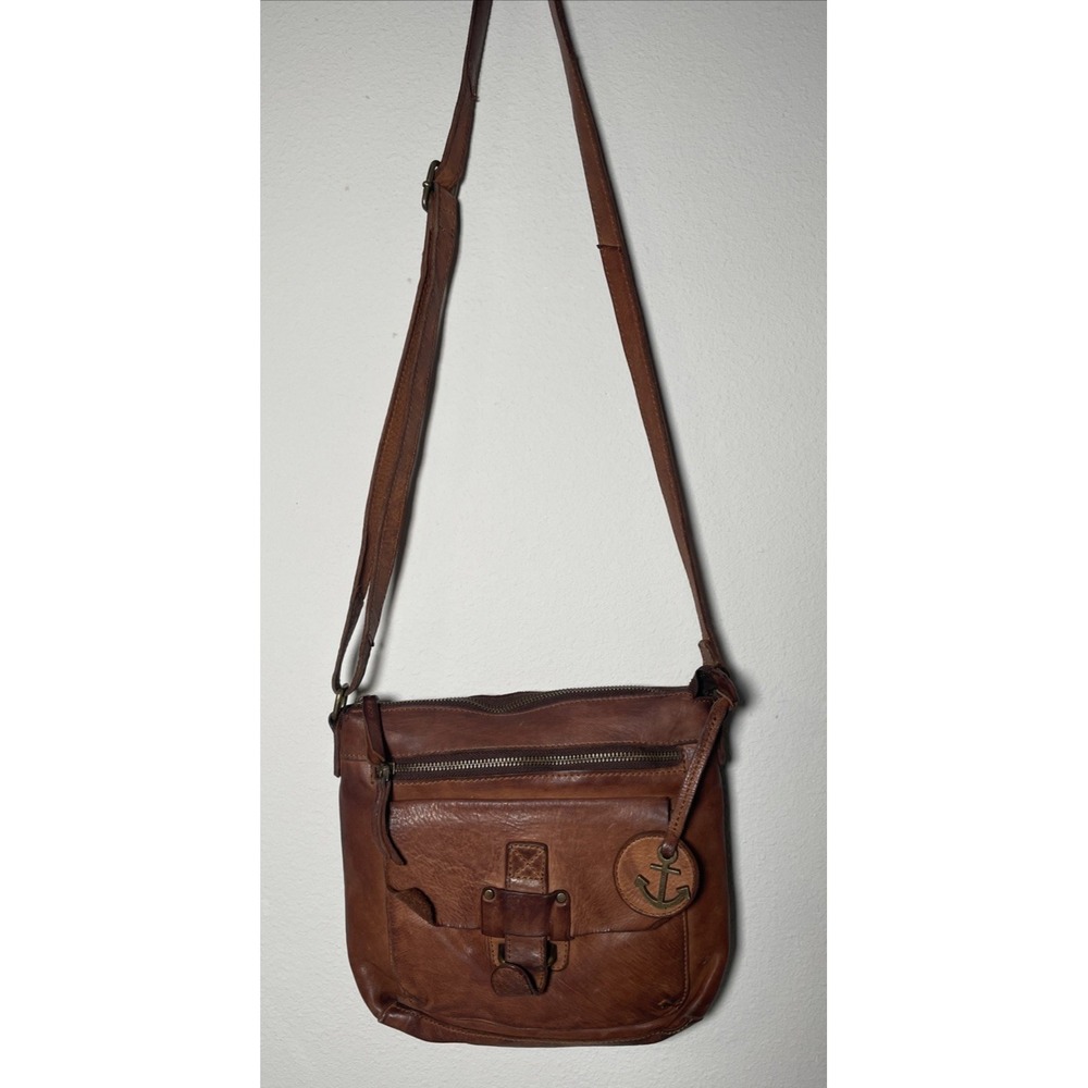 Harbour 2nd Distressed Cognac Brown Leather Crossbody Anchor Bag